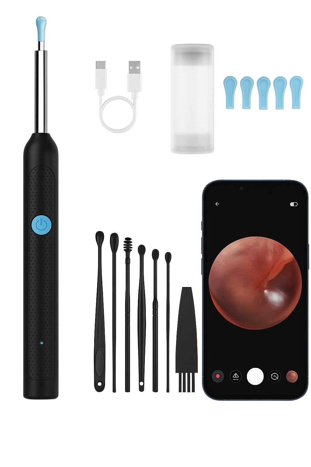 Dangfly Wireless Ear Cleaning Endoscope Kit with HD Camera, WiFi Connection & 6 LED Lights – Smart Otoscope Earwax Removal Tool Set of 8 for Kids, Adults & Family Use – Compatible with iOS & Android-image-44