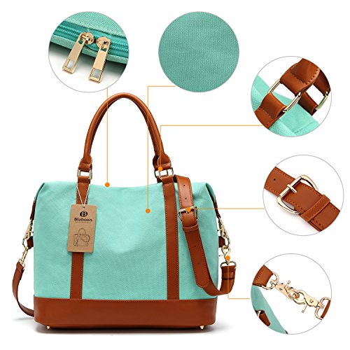 Women Ladies Canvas Travel Weekender Bag Overnight Carry-on Tote Shoulder Bag Duffel in Trolley Handle (Mint Green)