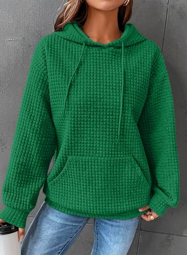 Image of SHEWIN Women Fall Waffle Hoodies Pullover Tops Hooded Sweatshirt
