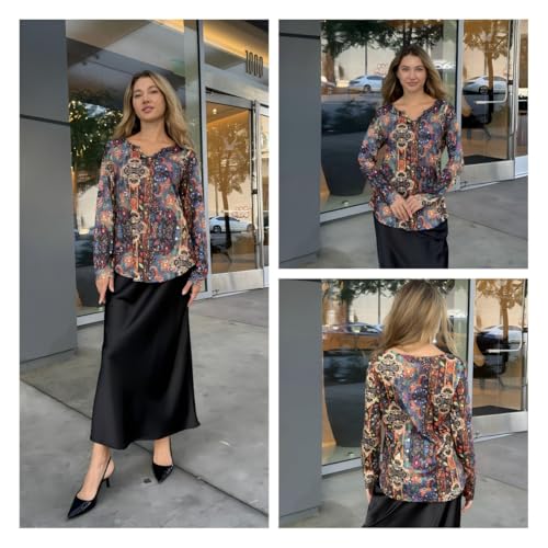 Image of Zeagoo Long Sleeve Shirts for Women Fall Tops Casual Dressy V Neck Blouses Boho Tunic Western Clothes Vacation Outfits