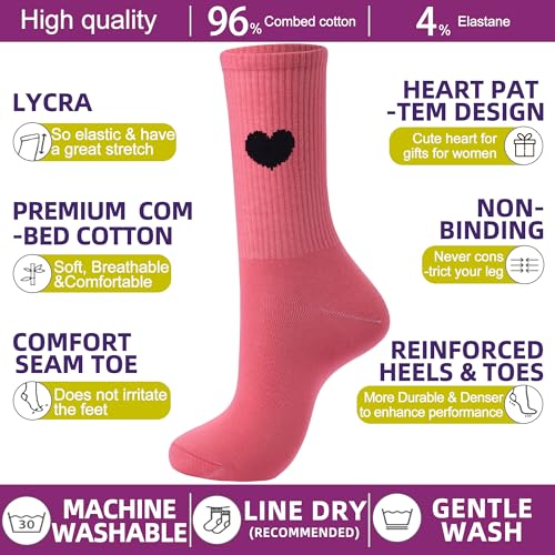 Image of inhees Women's Cotton Crew Socks - 6Pairs Above Ankle Fun Cute Heart Bootie Dress Socks - Gifts for Mother /Her