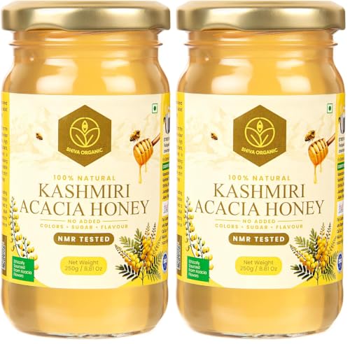 Image of Shiva Organic Kashmiri Acacia Honey-250g |100% Raw and Pure|Natural and Original|No Added Sugar|Fresh Kashmir Honey|Unprocessed Honey (Pack of 2)