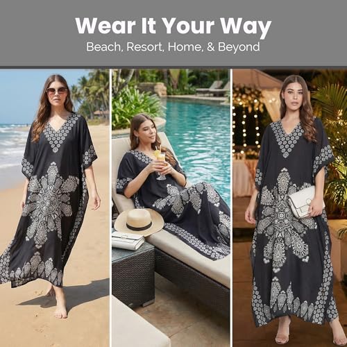 Image of Oussum Women Plus Size Kaftan Kimono Loose Maxi summer dresses for women Beach 3 /4 Sleeve Casual lounge dress Boho