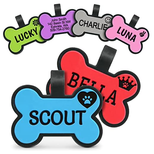 GoTags Silicone Dog Tags, Soundless Pet Tag, Personalized Silent Tag Engraved for Pets with Cute Custom Designs, for Dogs and Cats, Bone