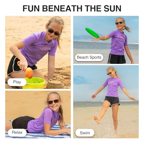 Image of Kanu Surf Girls' Karlie Rash Guard UPF 50+ Sun Protection Short Sleeve Swim Shirt