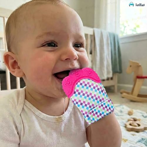 Image of FunBlast Baby Teething Mitten - Soft Silicone Teether Glove for Infants, BPA-Free, Safe & Comfortable Teething Toy for 3+ Months Babies, Toddlers, Infants (Pink)