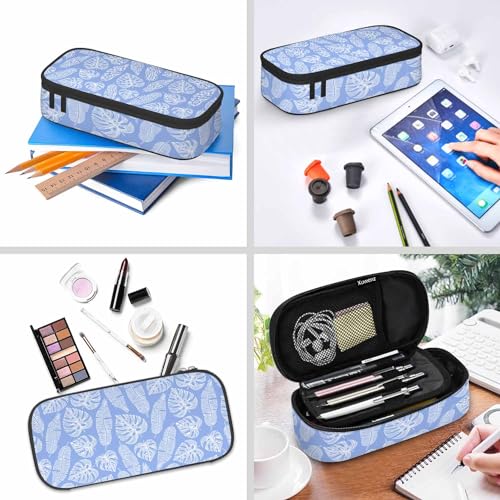 Image of Blue Leaves Pencil Case Tropical Palm Summer Nature Tree Exotic Pencil Bag Pen Markers Pouch Holder Organizer for Boy Girl School Students