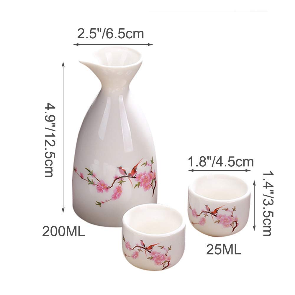 MRKU Set da 7 Pezzi per sakè, Set di Bicchieri da Vino in Ceramica, Design con Fiori sotto Smalto, per tè Shochu Freddo Caldo e Caldo, Il miglior Regalo per la Famiglia e Gli Amici - Servizio da tè