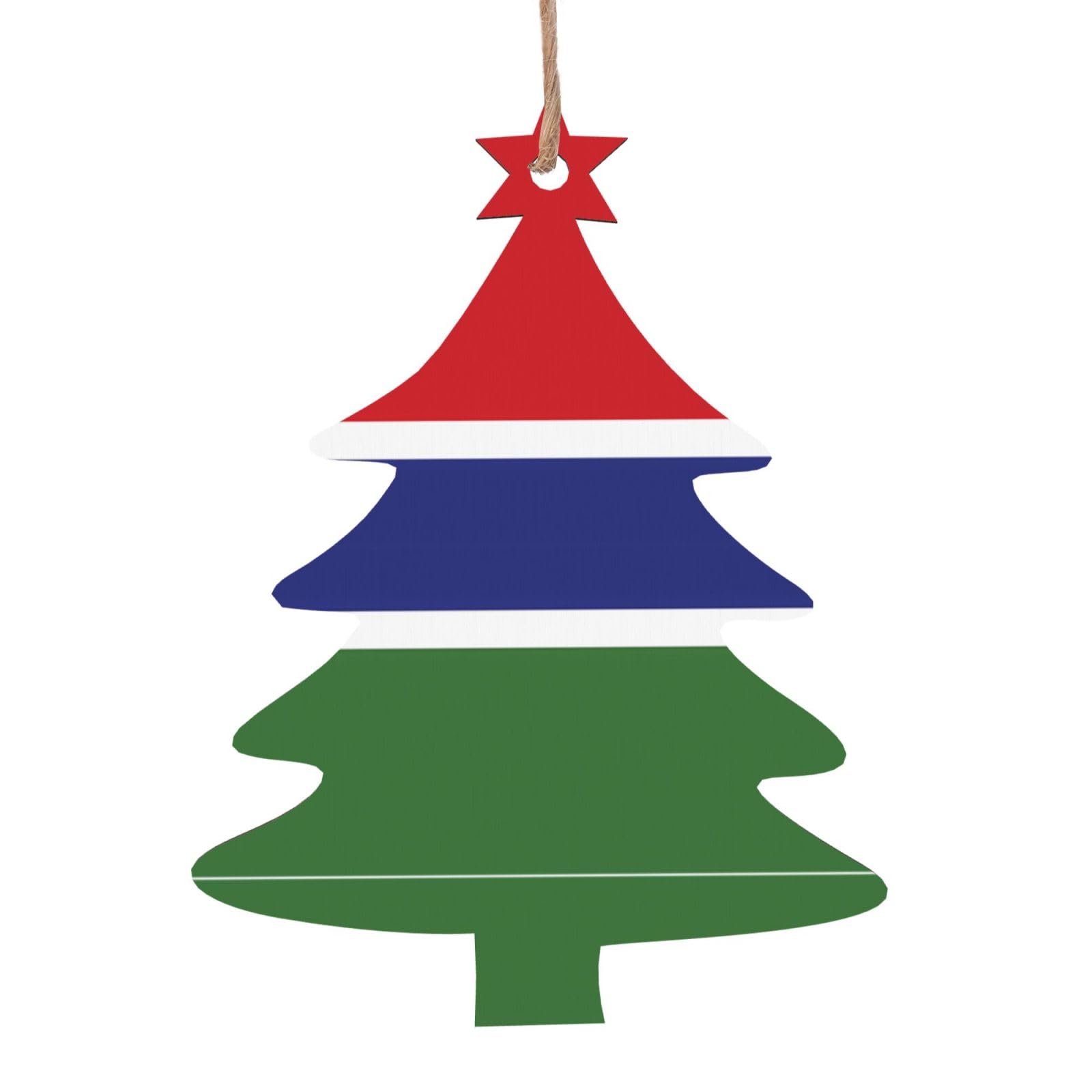 Christmas Tree Shape Christmas Wooden Ornaments â€“ Flag of The Gambia Hanging Xmas Tree Party Decorations, Ideal for Walls, Doors, Windows & Fireplace