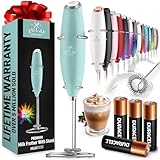 Zulay Kitchen Potente varita espumadora de leche con 4 pilas AA Duracell, mezclador de bebidas de mano ultrarrápido, batidor eléctrico de espuma para café, latte, capuchino, matcha y crema