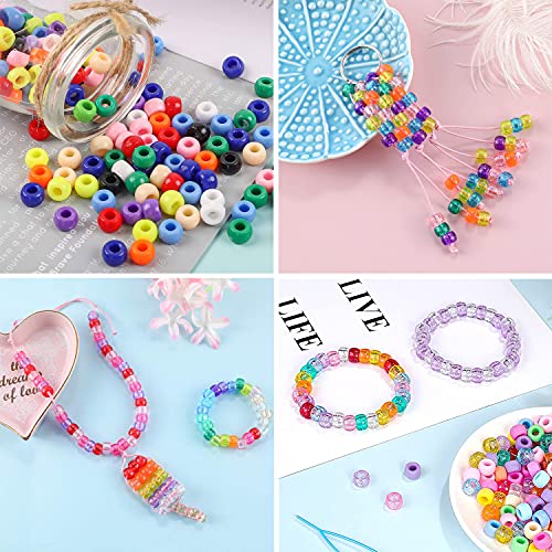1000Pcs Plastic Pony Beads, BetterJonny 6x9mm Multi Color Mix Glitter Transparent Big Hole Plastic Beads for Arts Crafts Hair braiding Jewelry Decorations