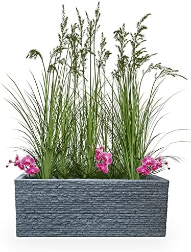 Large 60cm Slate Grey Trough Planter Plastic Plant Pot Deep Rectangle Planter