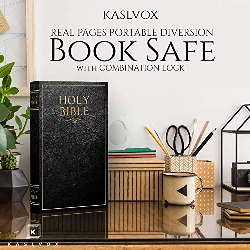 Real Pages Portable Diversion Book Safe - Hollowed Out Book With Hidden Secret Compartment For Jewelry, Money And Cash (Bible) (Large, Combination Lock) #TOP2