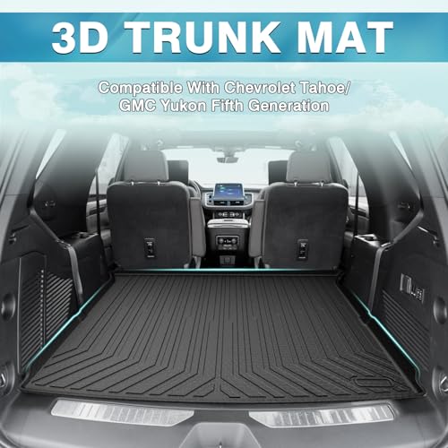 Image of Mixsuper Cargo Liner for 2021-2025 2026 Chevrolet Tahoe /GMC Yukon, Behind The 2nd Row Seats, All Weather Cargo Mat Rear Trunk Liner Black
