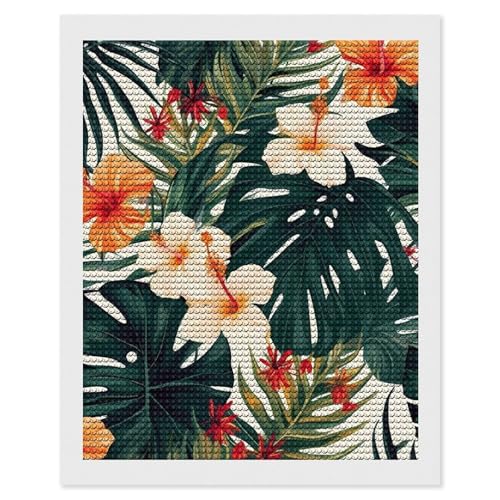 Kit peinture diamant fleurs hawaïennes 5D broderie diamant strass ronds déco salon