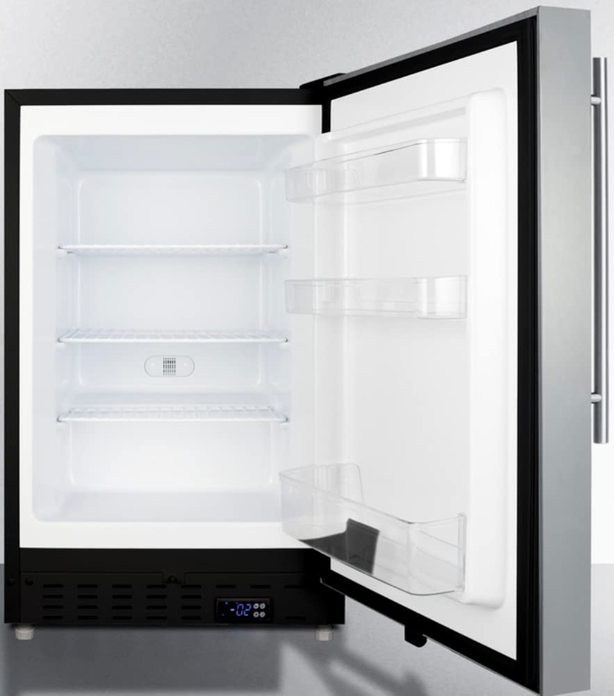Summit Appliance ALFZ37BCSSHV Built-in Undercounter ADA Compliant Residential All-Freezer with Stainless Steel Cabinet, Vertical Handle, Door Storage, Adjustable Thermostat and Manual Defrost on Fridge.com