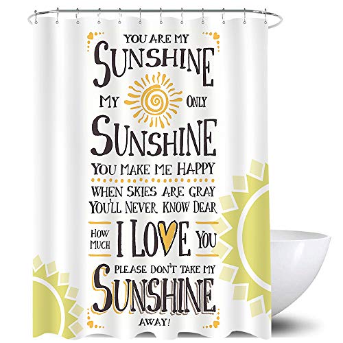 Homewelle You are My Sunshine Shower Curtain Yellow Black Lettering I Love You Words Aqua Beige Pastel Orange Sun Sign Artwork 60Wx72H Waterproof 12 Pack Hooks Polyester Fabric Bathroom Bathtub