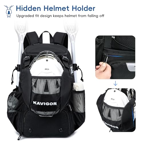 image for KAVIGOR Lacrosse Bag for Kids and Youth, Lacrosse Backpack with Helmet