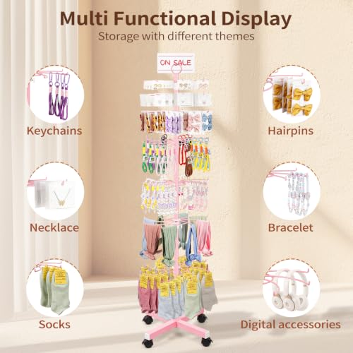 Image of Flenpptly Retail Display Stand, 7-Tier Rotating Display Rack for Store Display, Movable and Adjustable Spinning Display Stand for Earrings, Jewelry, Keychains, Socks Display (7-Tier Pink)