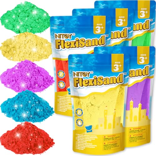 NiToy FlexiSand Value Pack 11lbs of 5 Colored Moldable Self-Sticking Sand,Never Dries Out - Fun for Kids Bulk Refill for Sensory Sand Box Toys,Ideal for Shaping,Squeezing,Scooping,Rolling and Molding