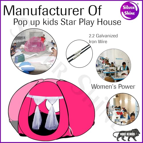 Image of SILVER SHINE Foldable Delightful Patterns Popup Kids Play Tent House for Multi Purpose|PlayTent House for up to 10 Year Old Kids Girls&Boys|Mosquito Net Design Tent for Kids