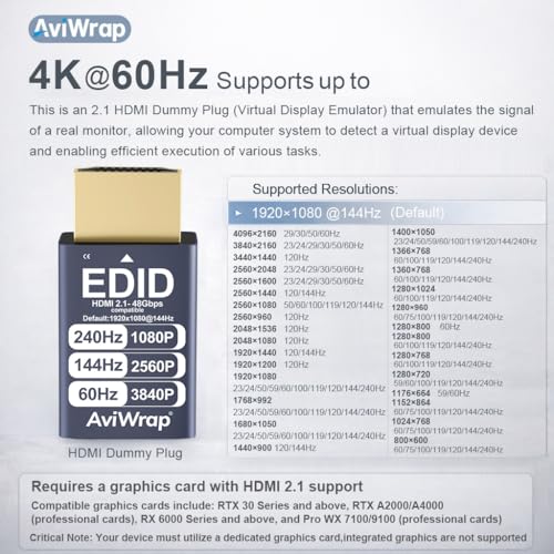 HDMI Dummy Plug, EDID Emulator, Adaptador HDMI 2.1 virtual 4K/60Hz miniatura 2