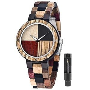 Tiong Womens Wooden Watch with All Wood Strap Analog Classic Design Colorful Bamboo Ladies Watches for Women, Couples