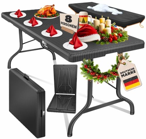 KESSER® Mesa Buffet Plegable de plástico 180 x 75 cm con Aspecto de ratán, Mesa de Fiesta, de...
