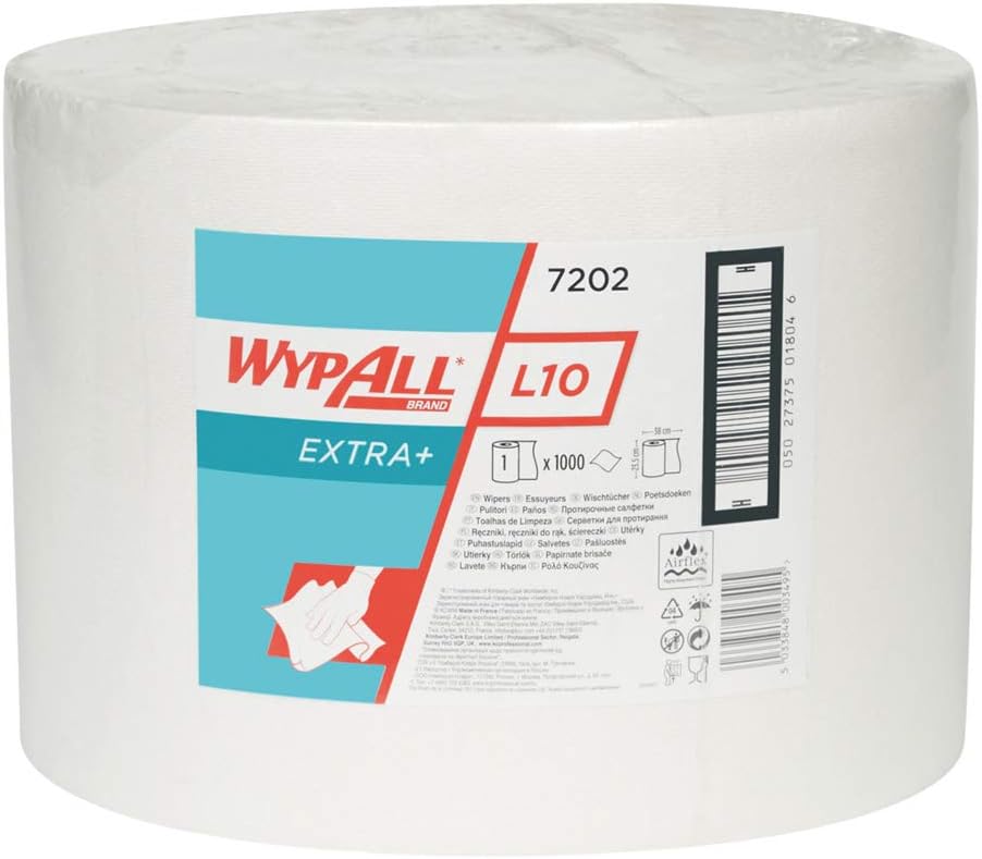 WypAll 7202 Surface Wiping Paper L10 Jumbo Roll, 1 Ply, White (1 Roll x 1,000 Sheets)