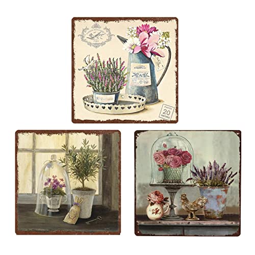Plaque metal vintage cuisine fleurs decoration murale retro lot de 3