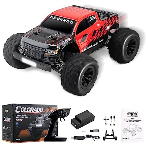 Brushless RC Truck, Super Fast RC Cars, 1/18 Chevrolet Colorado Hobby RC Trucks, 45km/h High Speed Remote Control Car with 2S Battery Rechargeable(42mph with 3S) for Adults, Red Cover