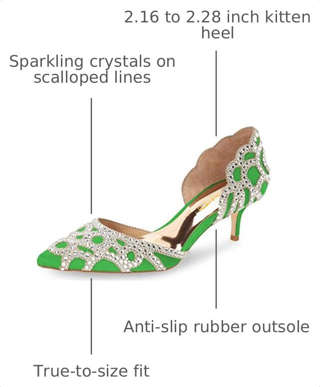 Image of XYD Women's Pumps, Elegant Pointed Toe, D'Orsay Kitten Low Heels, Rhinestone Studs, Slip-On Satin Shoes for Wedding