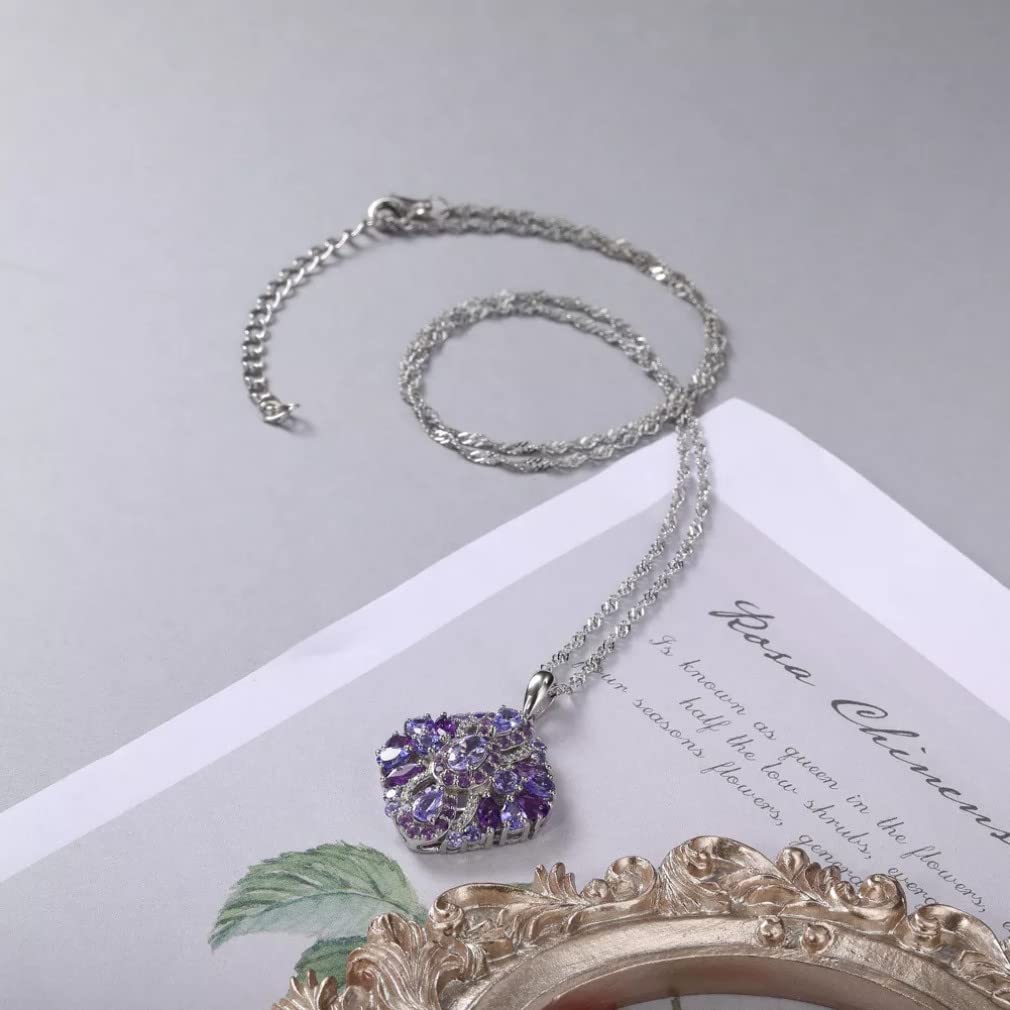 Colgante de Plata de Ley 925 para Mujer, Collar de Cristal Cuadrado de tanzanita Amatista Natural, joyería de Piedras Preciosas