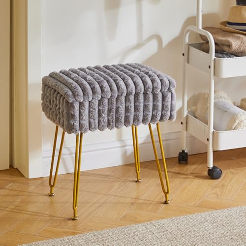 IBUYKE prostokątny taboret z funkcją przechowywania, podnóżek do stóp, otoman, taboret toaletowy, krzesło toaletowe, z antypoślizgowymi nóżkami, do pokoju do makijażu, sypialni, szary WBD004G