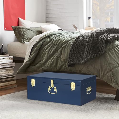 Image of Vixdonos Large Metal Trunk Decorative Storage Box College Dorm Chest with Handle