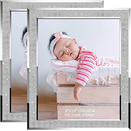 Iziddo 8X10 Sparkle Picture Frame Pack Of 2, Elegant Crystal Silver Glitter Mirror Glass Photo Frames, Gift Picture Frame (8 X 10) #TOP15