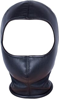 RockJAda Leather Hood Soft PU Black Head Hood Cosplay Costume Hood Headgear Halloween Leather Headgear Zipper Head Masks.