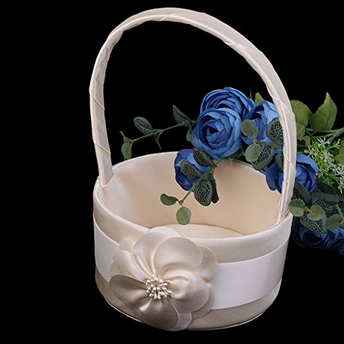 harayaa Set of 2 Pieces Elegant Champagne Satin with Floral Flower Girls Basket - Thumbnail 3