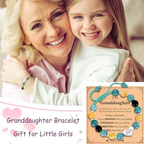Image of Granddaughter Daughter Gifts -Heart Natural Stone Beaded Bracelet for Girls, Valentines Birthday Gifts for Girls Daughter Granddaughter