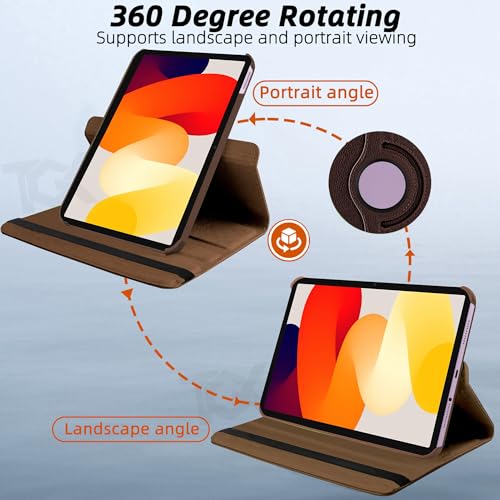 Image of TGK Rotating Cover for Redmi Pad SE 11 inch 360 Degree Leather Flip Case (Brown)