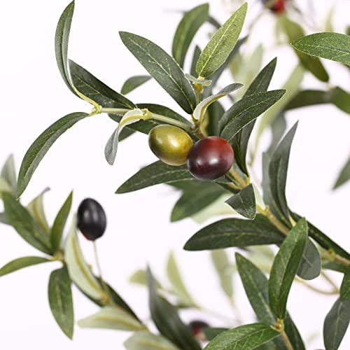 Lomanto Olive Trees Artificial Indoor, 4Ft Artificial Olive Plants, Tall Faux Olive Tree, Fake Topiary Silk Tree In Pot With Olive Branch & Fruit, Home Office Modern Decor Gift For Housewarming 1Pack #TOP3