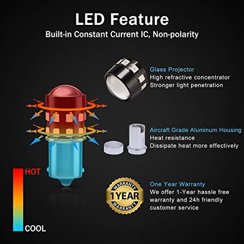 Brishine 4-Pack Super Bright 1156 1073 1141 7506 Ba15S Led Bulbs Brilliant Red 9-30V Non-Polarity 24-Smd Led Chipsets With Projector For Brake Tail Lights, Turn Signal Lights #TOP3