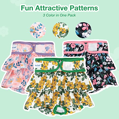 Pet Soft Washable Female Diapers (3 Pack) – Female Dog Diapers, Dress Style Comfort Reusable Doggy Diapers For Girl Dog In Period Heat (Floral, Xs) #TOP2