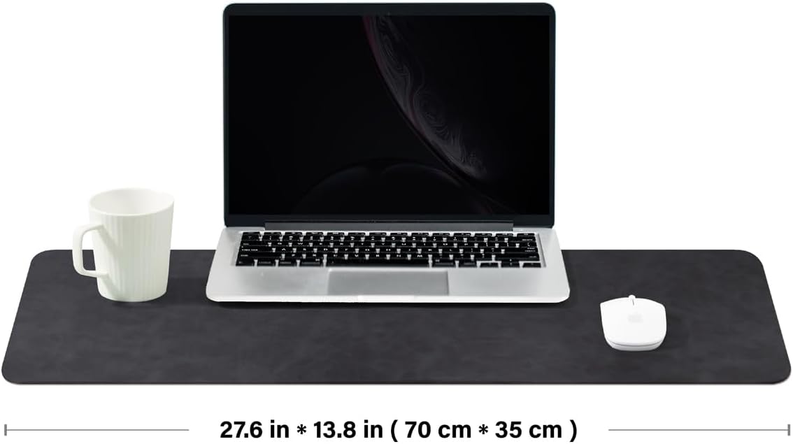Distressed Leather Desk Mat - Non-Slip PU Desk Pad for Office and Home - Desk Organization and Accessories - Ideal for Large Mouse Pad and Desk Mats on Top of Desks(Charcoal Black,27.6"x 13.8") image 2
