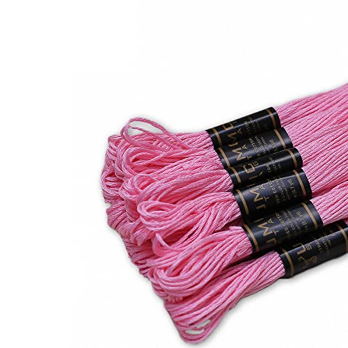 Image of Pack of 12 Premium Embroidery Thread | 100% Egyptian Cotton Premium Skeins | Cross Stitch Embroidery Floss | Oeko TEX Certified Stranded Cotton | Ideal for Arts & Crafts (Pink Geranium 50)