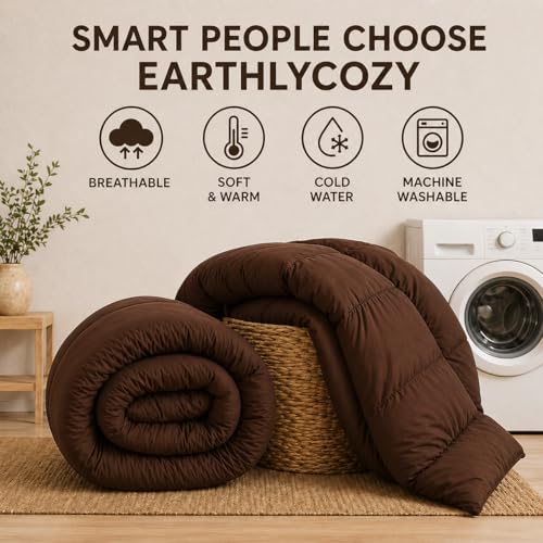 Image of Luxury Hotel Collection Cotton Comforter | All-Season Lightweight Quilt for Hot Sleepers | Plush, Breathable & Box-Stitched (King) Chocolate
