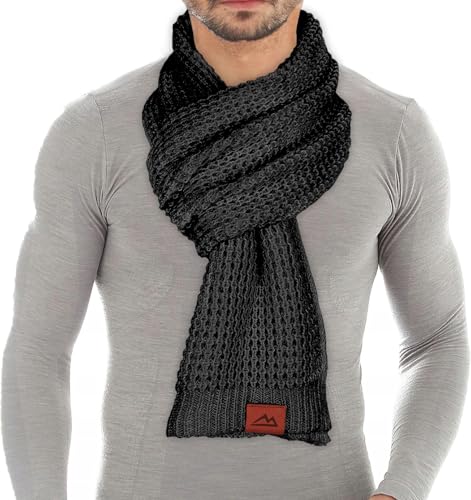 Loowoko Echarpe homme femme hiver, echarpe tricotée à motif gaufré classique - longue d'automne-hiver 180 * 30cm avec finition en cuir véritable, Idee...