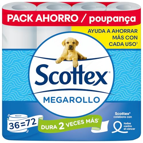 Scottex Megarollo Papel Higiénico, 1 megarollo equivale a 2 rollos estándar, total 36 rollos (Equivale a 72 rollos originales)