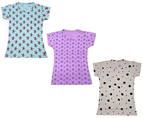 Image of indi weaves Girls Printed Cotton Half Sleeves Tshirts (Pack of 3)