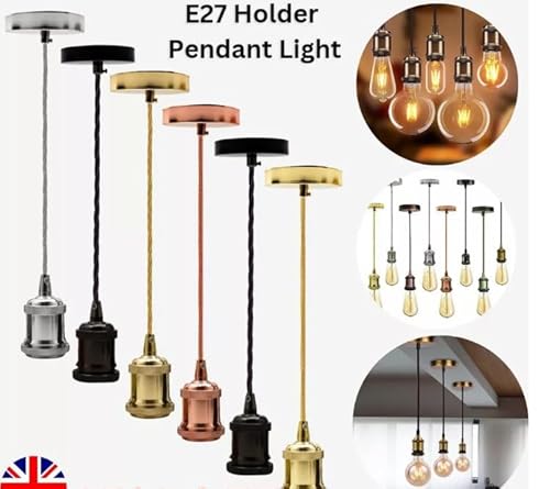 MOSSODOR Ceiling Pendant Light Fitting-Indoor Lighting Fixture-E27 Lamp Holder Ceiling Rose-Braided Flex Cable-Suspended Pendant Light Fitting (Twisted Wire-Copper)